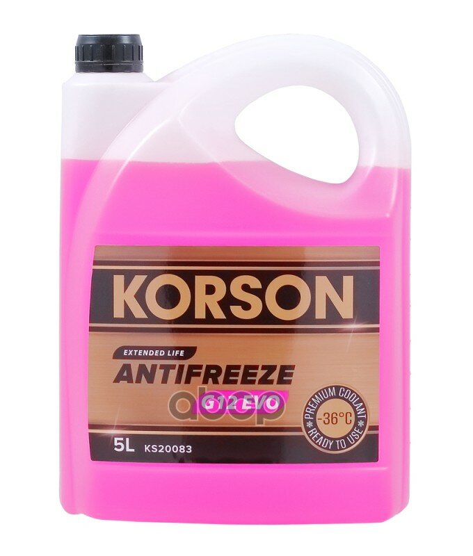 фото Антифриз, Готовый Раствор G12 Evo -36 Розовый 5Л Korson арт. KS20083