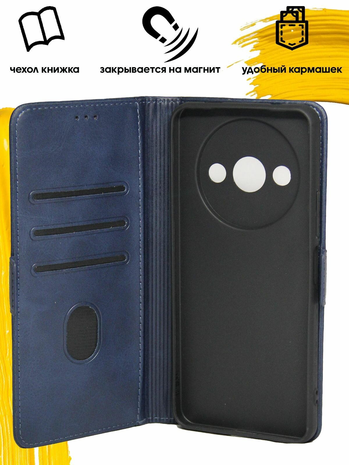 Чехол книжка для Xiaomi Redmi A3 / чехол на сяоми редми А3 с боковым магнитом синий — фото 1