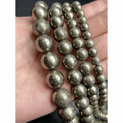 Каменные бусины Пирит шарик гладкий 6 мм длина нити 38 см около 63 бусин 760₽