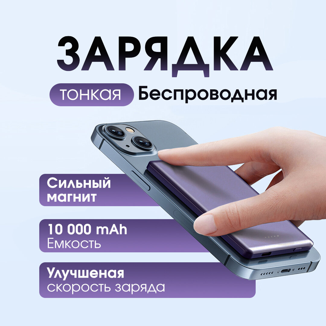 Тонкая Беспроводная зарядка MagSafe / Powerbank 10 000 мАп