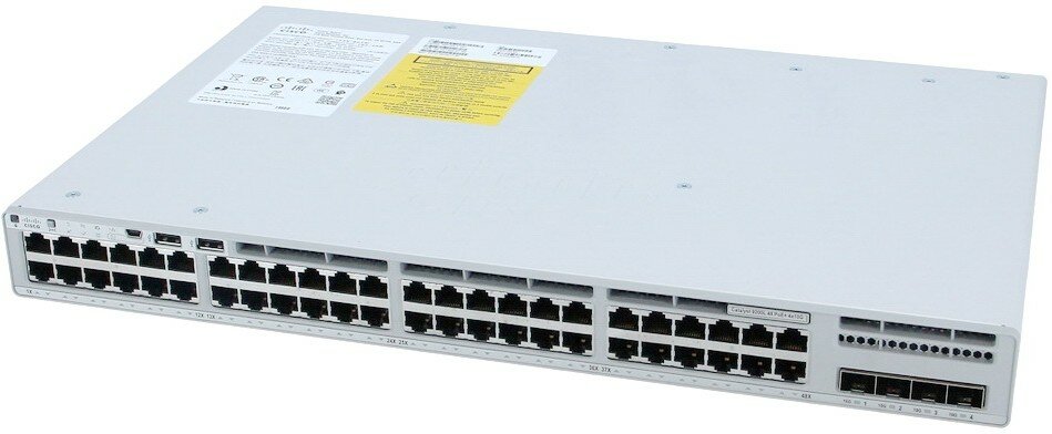 Коммутатор CISCO Catalyst 9200L 48-port full PoE+, 4x1Gb uplink, PS 1x1KW, Network Advantage, PoE+ 740W/1440W, C9200L-48P-4G-A