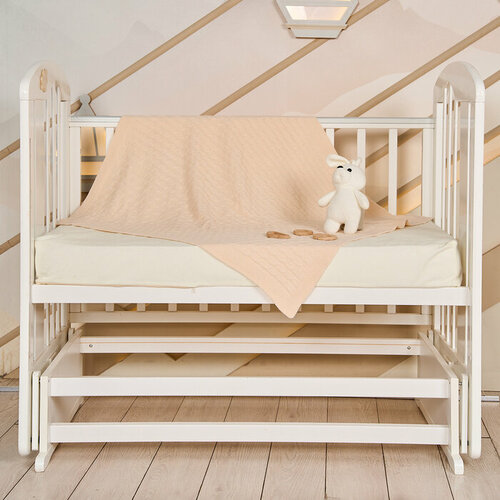 Одеяло-плед вязаное Косичка 95х110см бежевый 260гм акрил 81 PVC 13 полиамид 6 1640₽