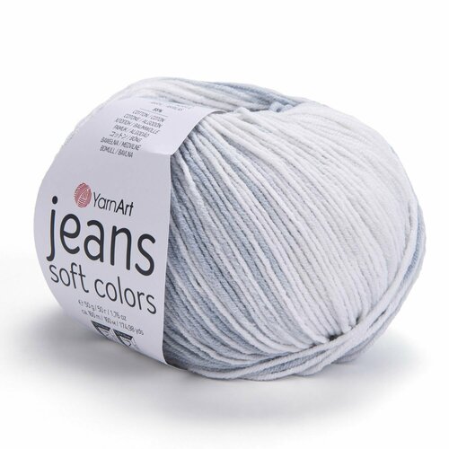 фото Пряжа jeans soft colors yarnart, мята/сер/бел - 6208, 55% хлопок, 45% акрил, 10 мотков, 50 г, 160 м.
