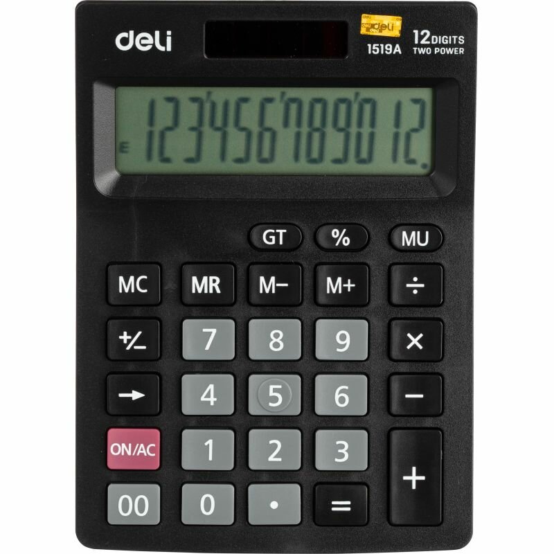 Калькулятор настольный комп. Deli E1519A, 12-р, дв. пит. , 140x102мм, черный