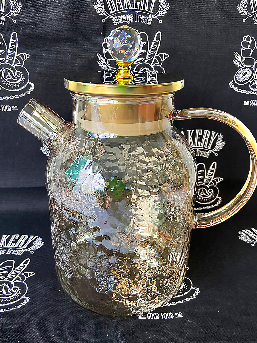 Заварочный чайник стекло с ситечком 1,8 янтарное изящество