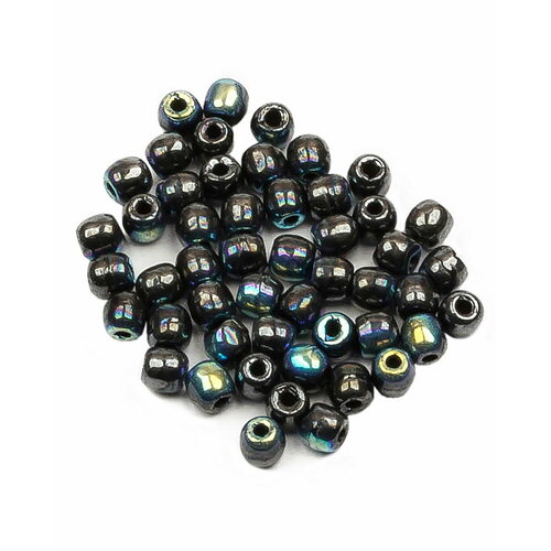 Стеклянные чешские бусины, круглые, Glass Pressed Beads, 2 мм, цвет Jet Hematite AB, 50 шт.