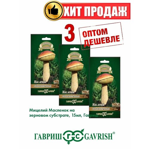 Масленок на зерновом субстрате, больш. пак. 15 мл.(3уп) семена мицелий грибов масленок