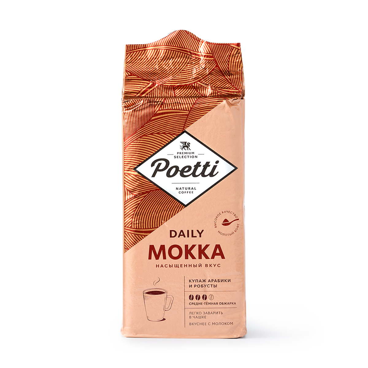 Кофе Poetti Daily Mokka, молотый, для чашки, арабика/робуста, средняя+ обжарка, 250 г