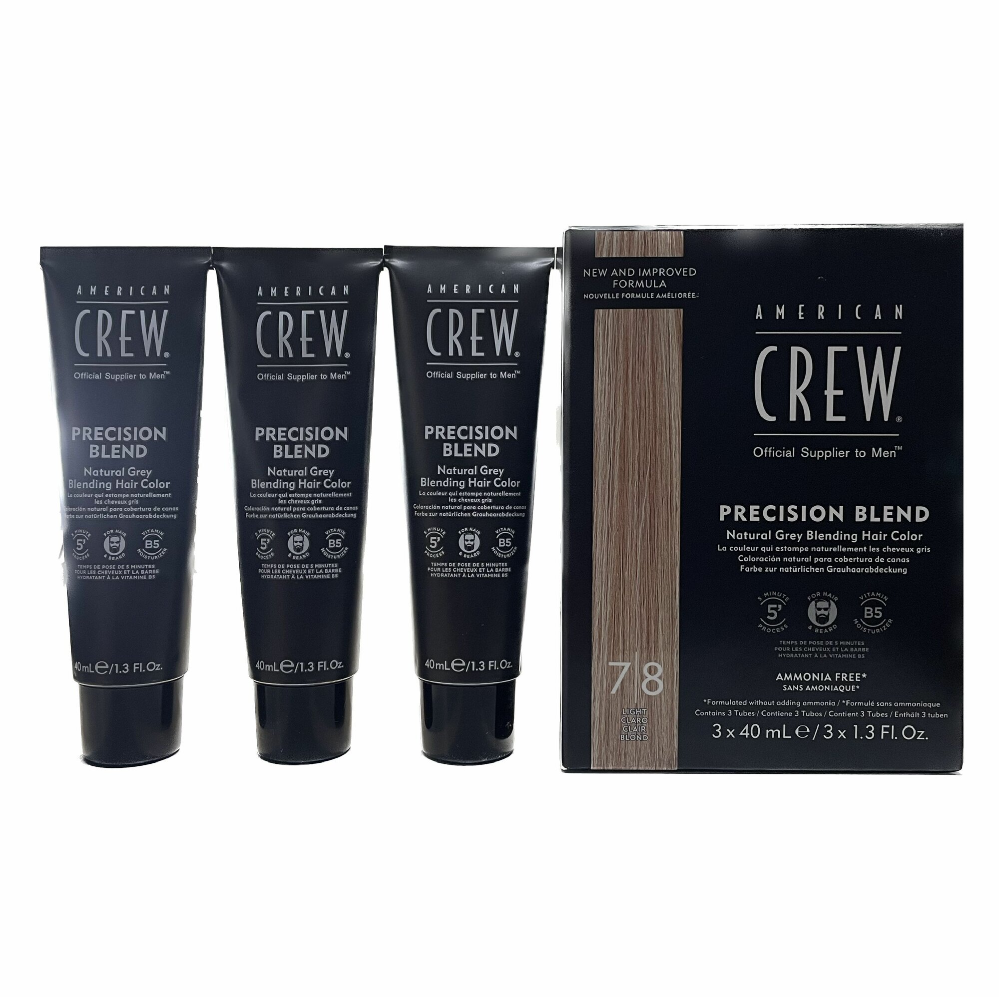 American Crew Precision Blend 7/8 - Краска для седых волос, блонд 3х40 мл