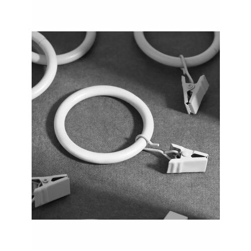 Кольцо для штор с зажимом d 3848 мм набор 10 шт белый 767₽
