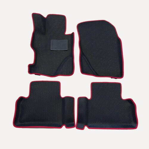 Изображение товара Автомобильные коврики ЕВА / EVA с бортами 3д+ / 3D+ для Honda Civic 8 2005-2011 / Хонда Цивик 8 черный(сота)-красный / резиновый подпятник