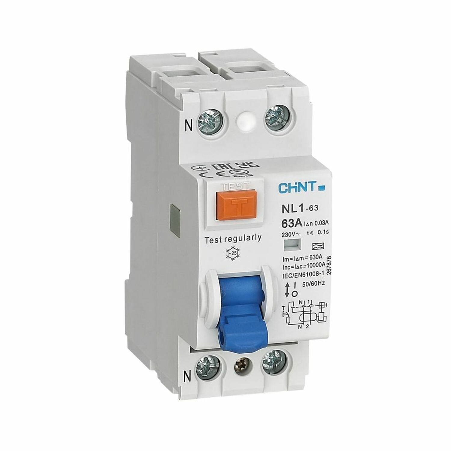 УЗО NL1-63 2P 25А 30мА 6кА тип AC (DB) (R) Chint - CH-200212