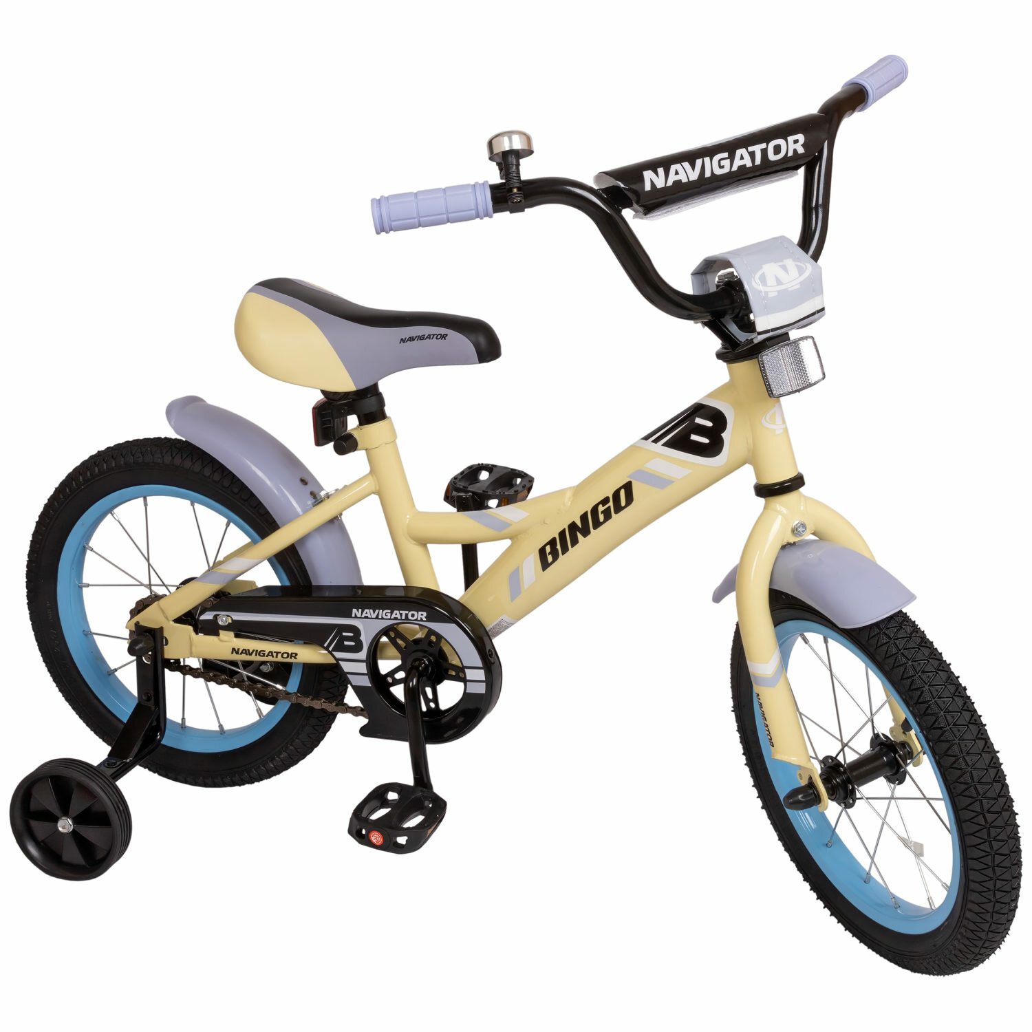 Велосипед детский четырехколесный 14" для девочек и мальчиков Navigator BINGO желто-голубой