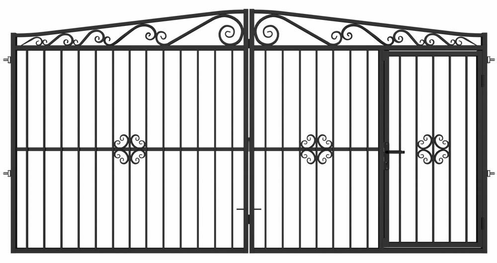 фото Металлпроект Версаль ворота черные 4000x2000мм / металлпроект Версаль ворота с калиткой черные 4000x2000мм