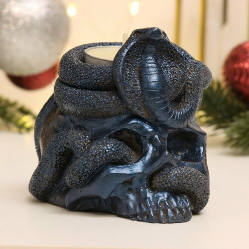 Подсвечник Змея на черепе синий лунный 11х10х8см 991₽