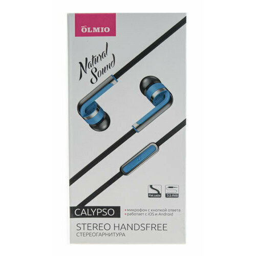 Наушники-вкладыши Olmio Calupso 35mm с микрофоном голубые 448₽