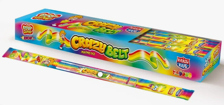 Мармелад Канди Клаб Crazy Gummy Crazy Belt Кислые ремешки Тутти-фрутти, 15 гр, 54 шт