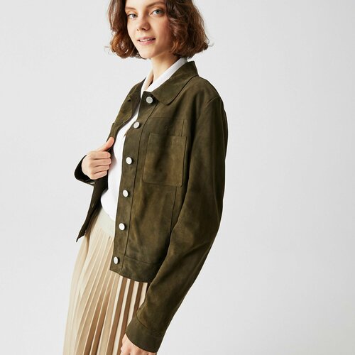 фото Кожаная куртка lacoste, размер t36, хаки