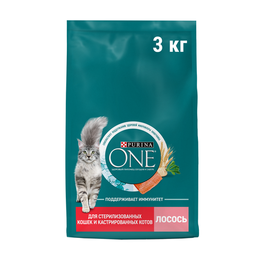 Корм сухой для кошек PURINA ONE с высоким содержанием лосося, для стерилизованных, 3кг