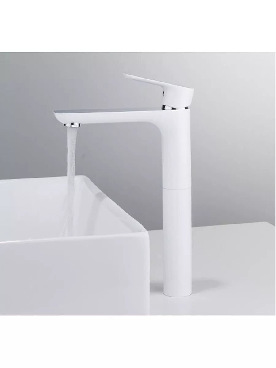 Смеситель для раковины высокий Gappo G1048-2, латунь в цвете белый/хром