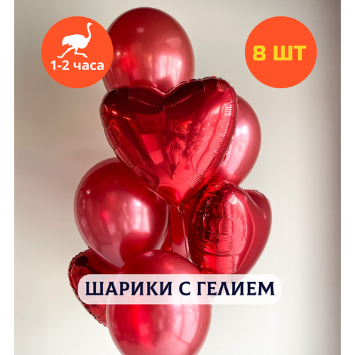 фото Шарики воздушные на день рождения, воздушные шары с гелием, шары с днем рождения, набор шаров для девушки "алый фонтан", купить шары, 8 шт.