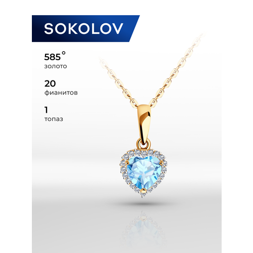 фото Подвеска sokolov, красное золото, 585 проба, топаз, фианит, размер 1.6 см., голубой