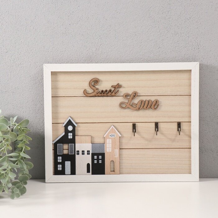 Настенные крючки декоративные «Домики» ключница дерево 30×24 см