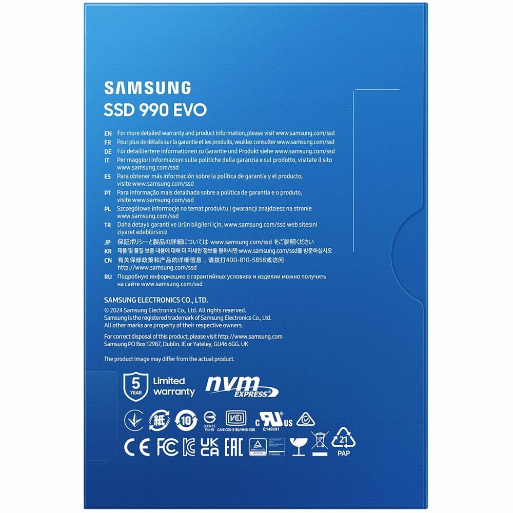 Накопитель SSD Samsung 1000Gb 990 EVO, M.2 PCIe 4.0 x 4 / 5.0 x 2 NVMe TLC V-NAND, Retail — фото 1