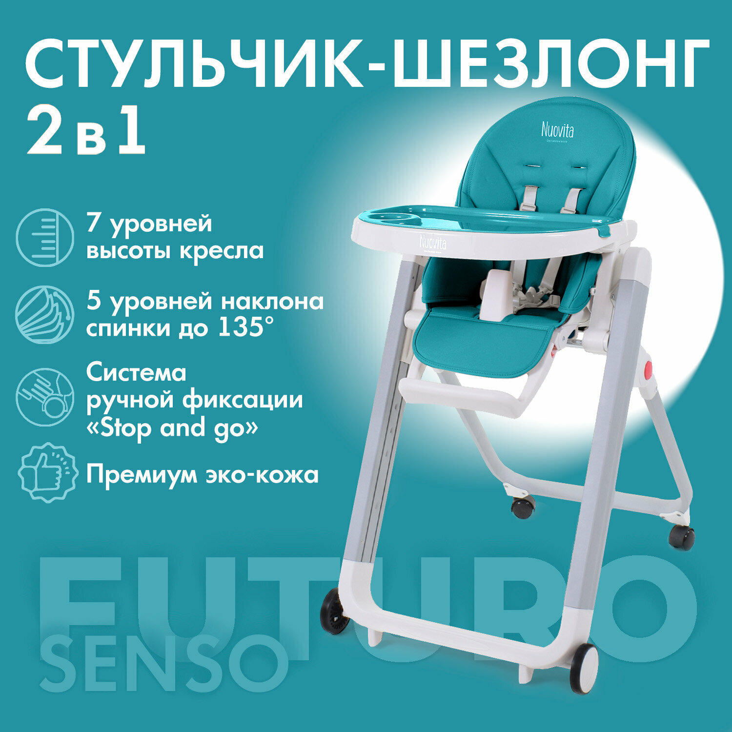 Стульчик для кормления Nuovita Futuro Senso Bianco (Turchese/Бирюзовый)
