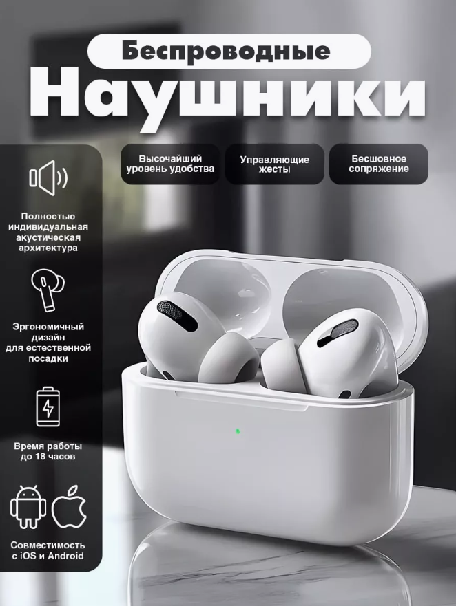 Беспроводные наушники A.Pods Pro PREMIUM/ Сенсорные Bluetooth наушники с микрофоном/Для iPhone и Android/Белый — фото 1
