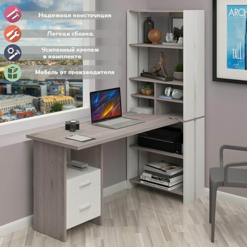 Изображение товара Стол компьютерный СТЛ-ОВХ+Столешница130Прям БЕН Белый/Нельсон с ТЯЛ