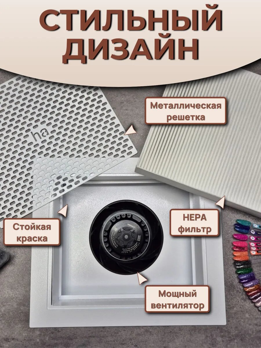 Вытяжка-пылесос HandAir-01, для маникюра, встраиваемая, 550 м3/час, металл, белый — фото 1