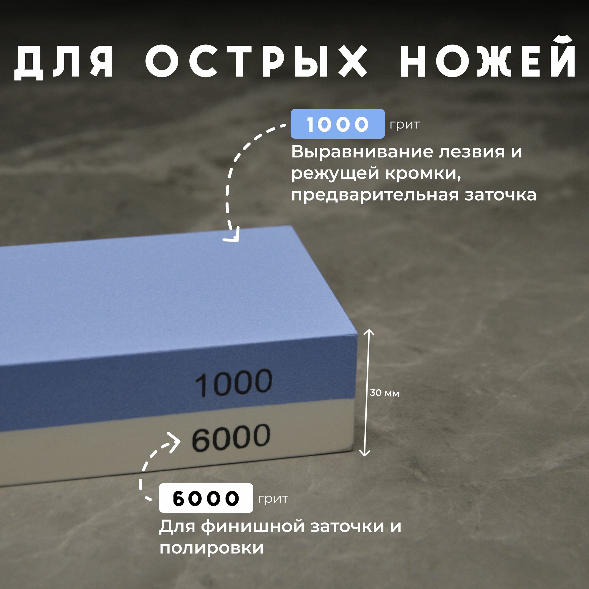 Камень точильный, двухсторонний для заточки ножей, водный с силиконовым держателем + фиксатор ножа. — фото 1