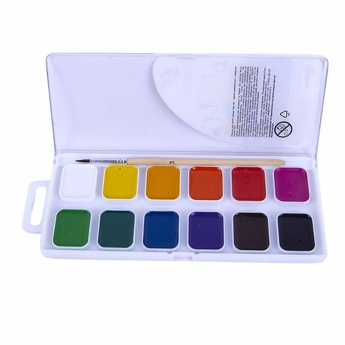 Краски акварельные детские, медовая акварель для рисования, для творчества, набор Луч Классика, 12 цветов, с кистью