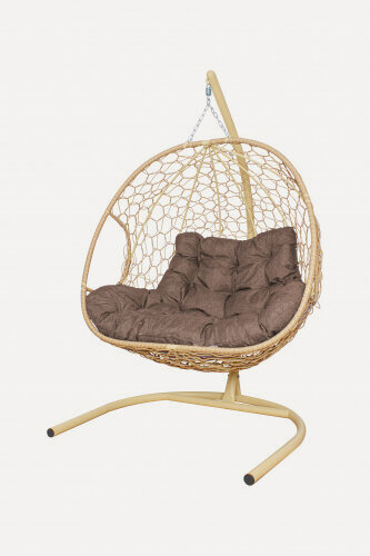 Изображение товара Подвесное кресло M-group для двоих Home с ротангом бежевое, подушка Какао