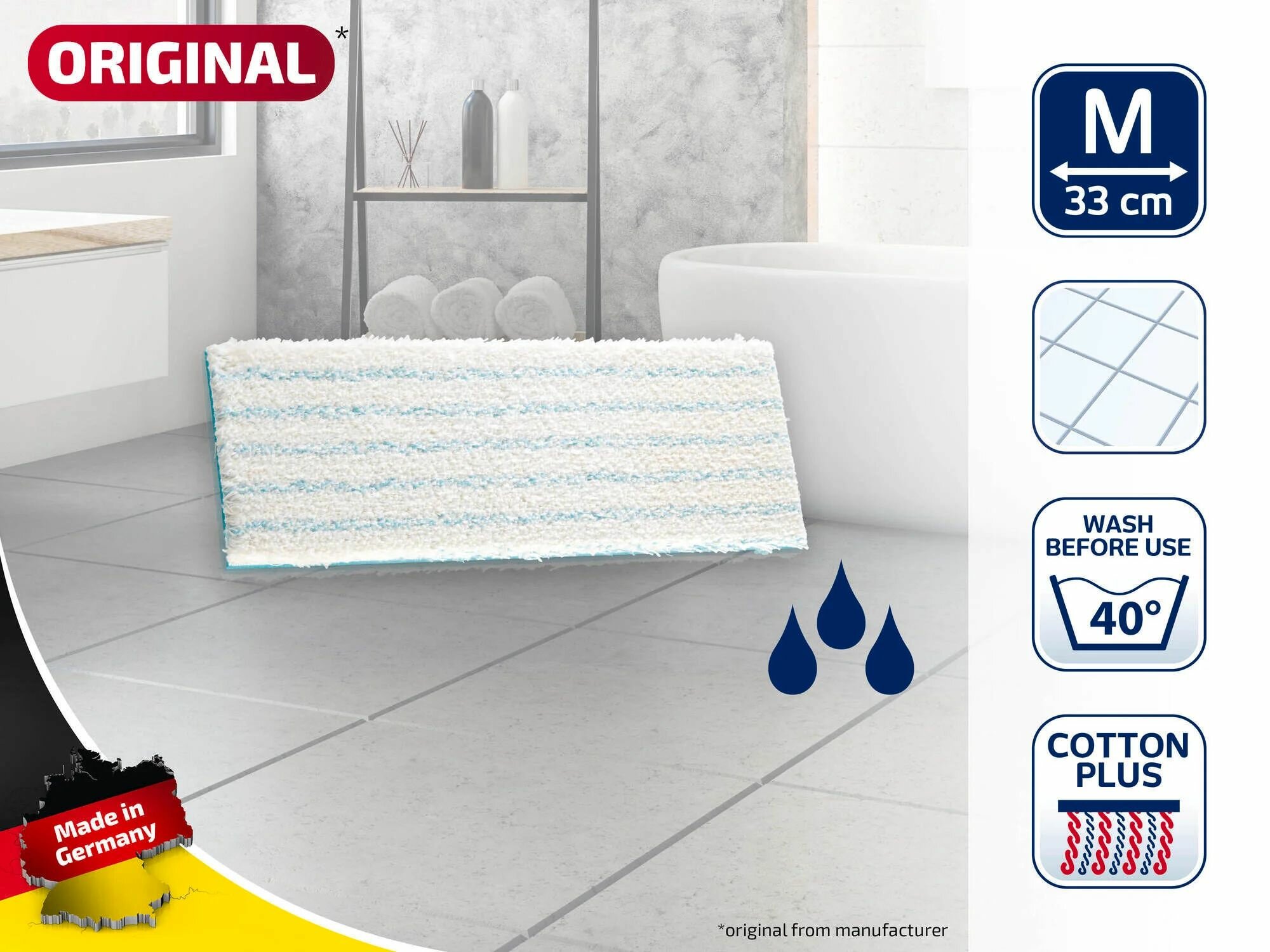 Сменная насадка для швабры LEIFHEIT PICOBELLO M (cotton plus) 56611, 33 х 12 см, тряпка для швабры