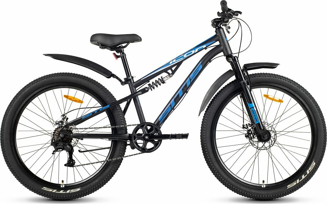 Велосипед SITIS ICON 7SP 26" (2025) Black-Blue-White стальной, двухподвес, колесо 26", рама 13,5" на рост 145-160 см
