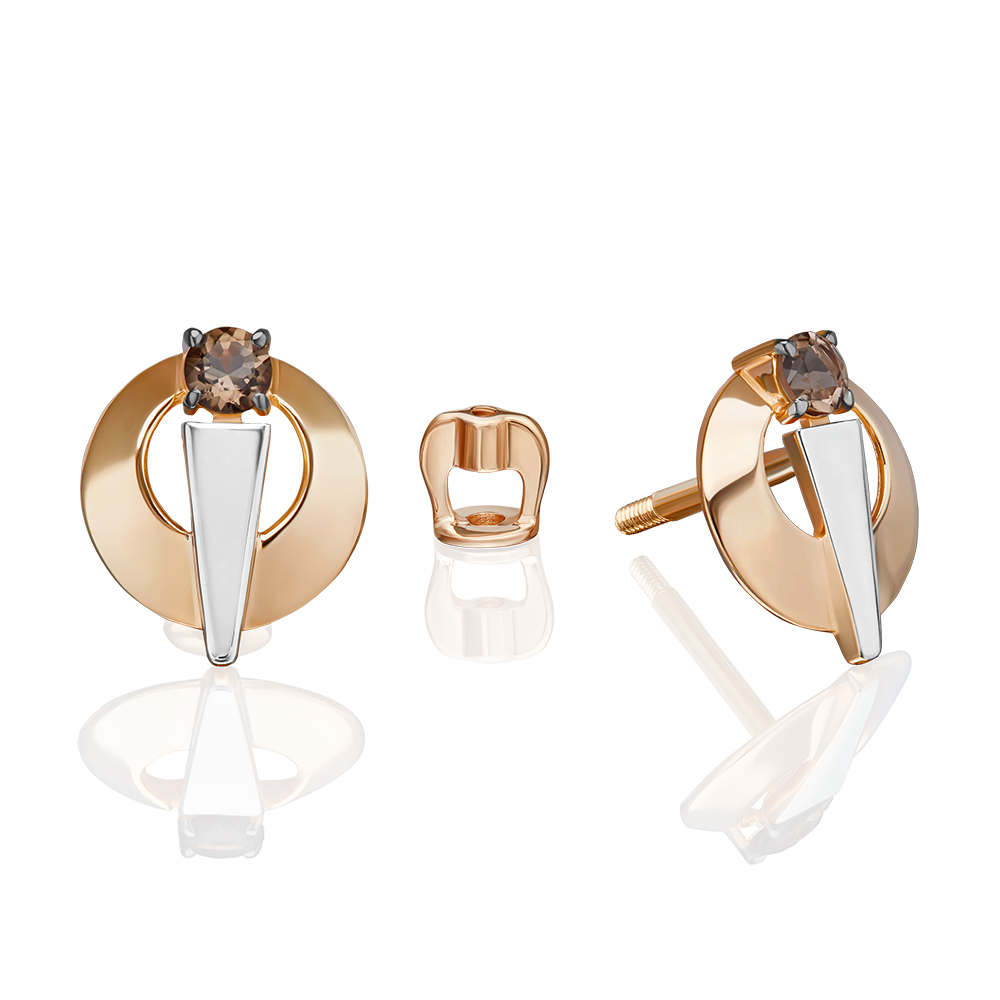 Серьги PLATINA, красное золото, 585 проба, кварц
