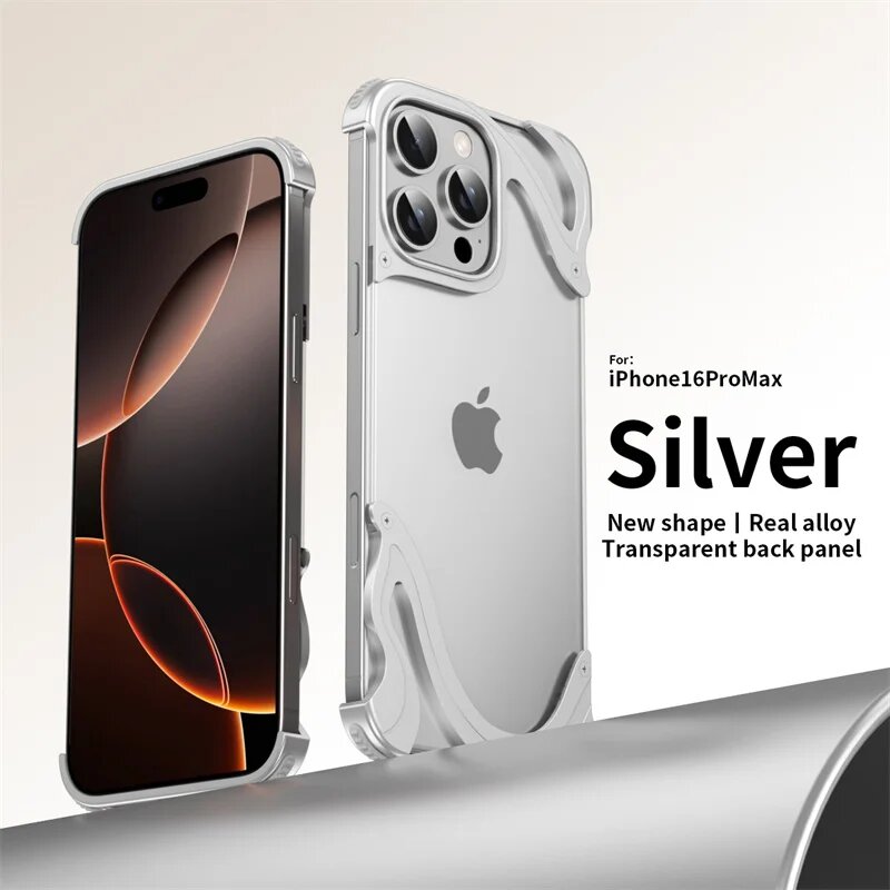 Для iPhone 15 16 Pro Max чехол противоударный металлический прозрачный корпус из акрилового алюминиевого сплава для iPhone 16 Pro 16 Pro Max, Silvery, Для iPhone 16 Pro