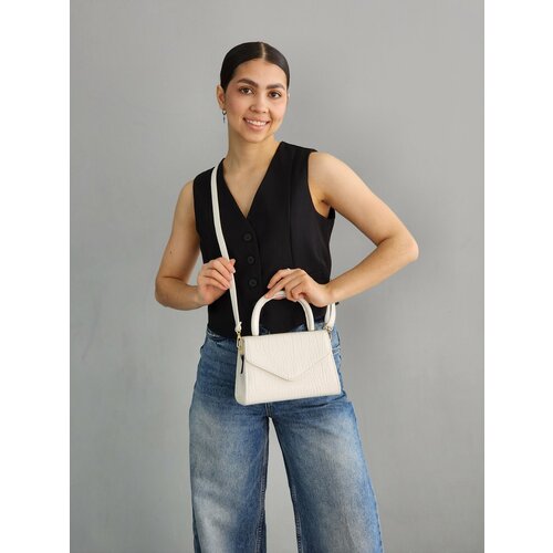 Сумка кросс-боди Evangelina May, фактура под рептилию, белый