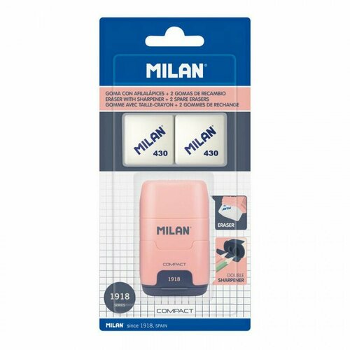 фото Milan набор ластик и точилка для карандашей compact + 2 запасных ластика bym10140sncp розовый