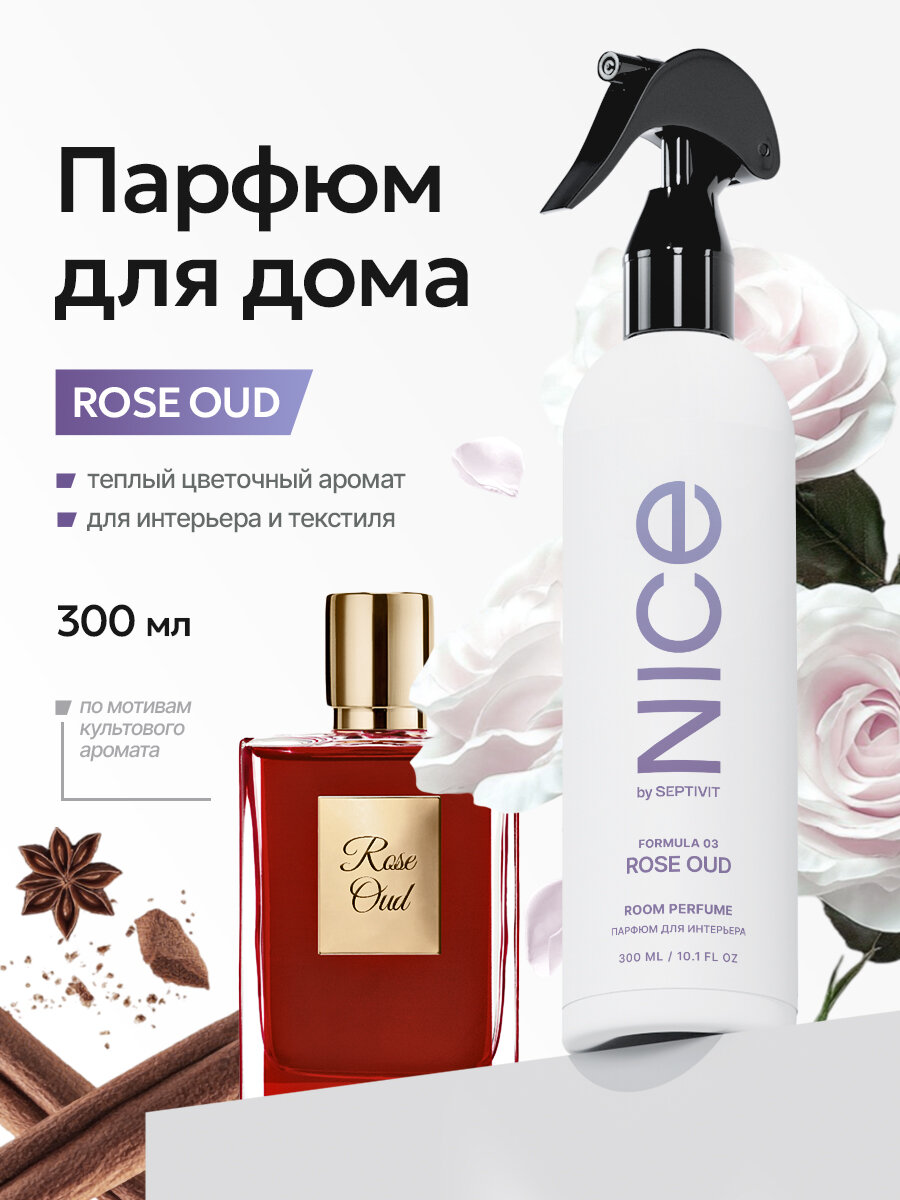 Освежитель воздуха Nice by Septivit, с ароматом розы, гипоаллергенный, спрей, 300 мл