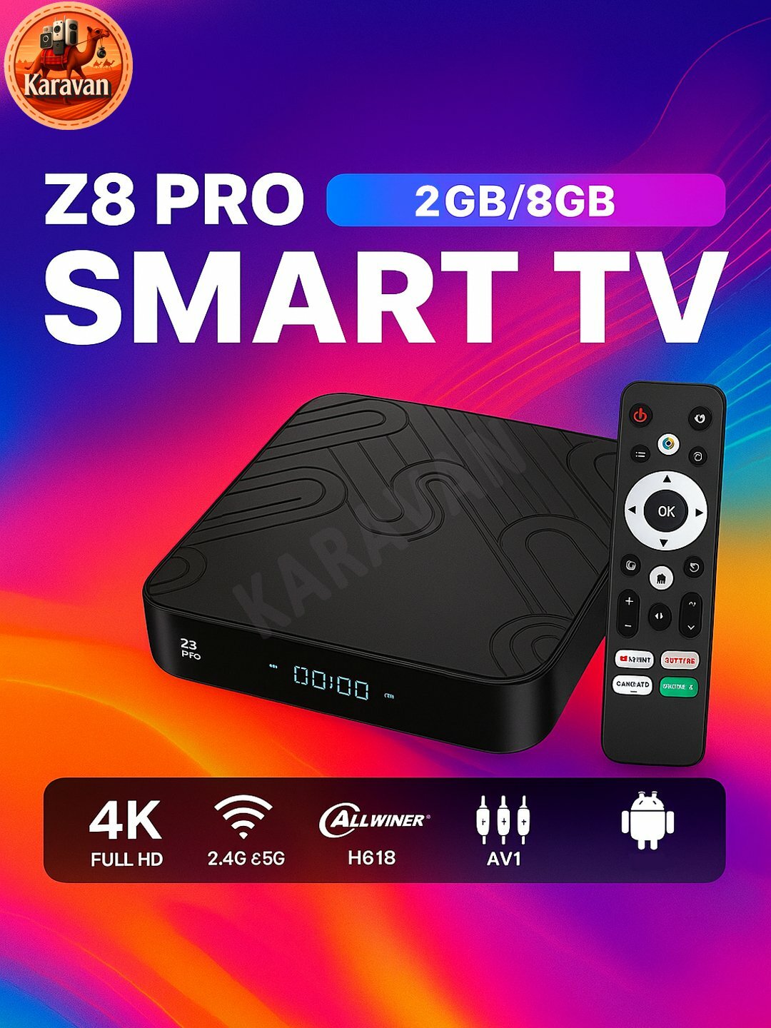 Смарт ТВ-приставка "Z8 Pro", 4К, ОС Android 12, голосовое управление 2/16