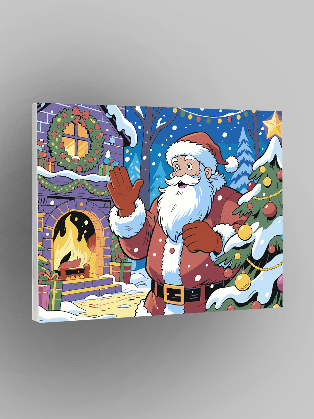 Картина по номерам "Дед Мороз у камина", Новый год, Зима, 40×50 см, раскраска на холсте, набор для рисования