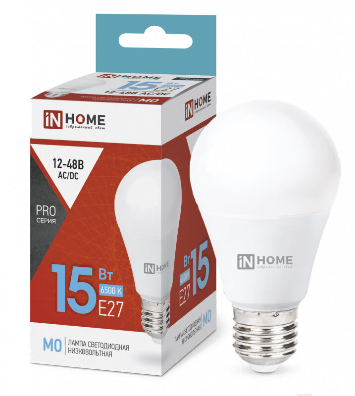 IN HOME Лампа светодиодная низковольтная LED-MO-PRO 15Вт 12-48В Е27 6500К 1200лм IN HOME 4690612036366
