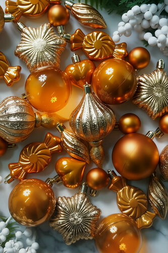 Изображение товара Набор ёлочных шаров и украшений святочный БАЛ, пластик, оранжевый, 3-12 см, 32 шт, Winter Deco 2000073