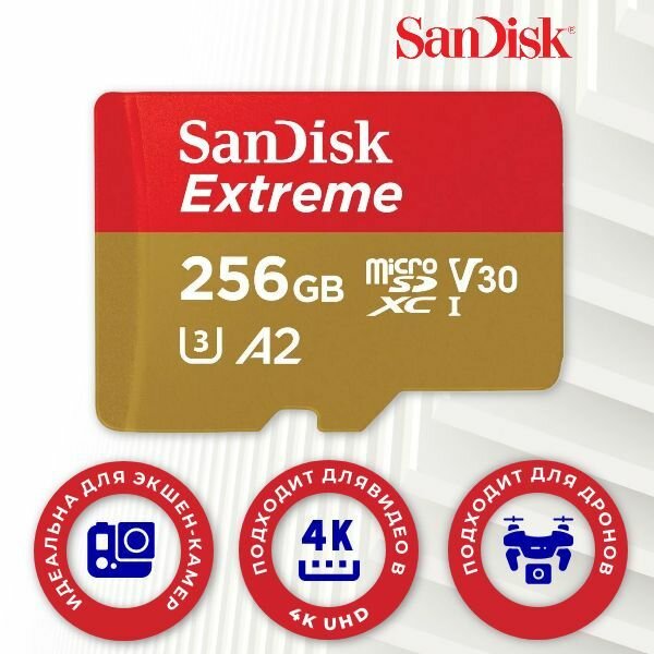 Карта памяти 256Gb MicroSD SanDisk Extreme SDSQXAV-256G-GN6MN