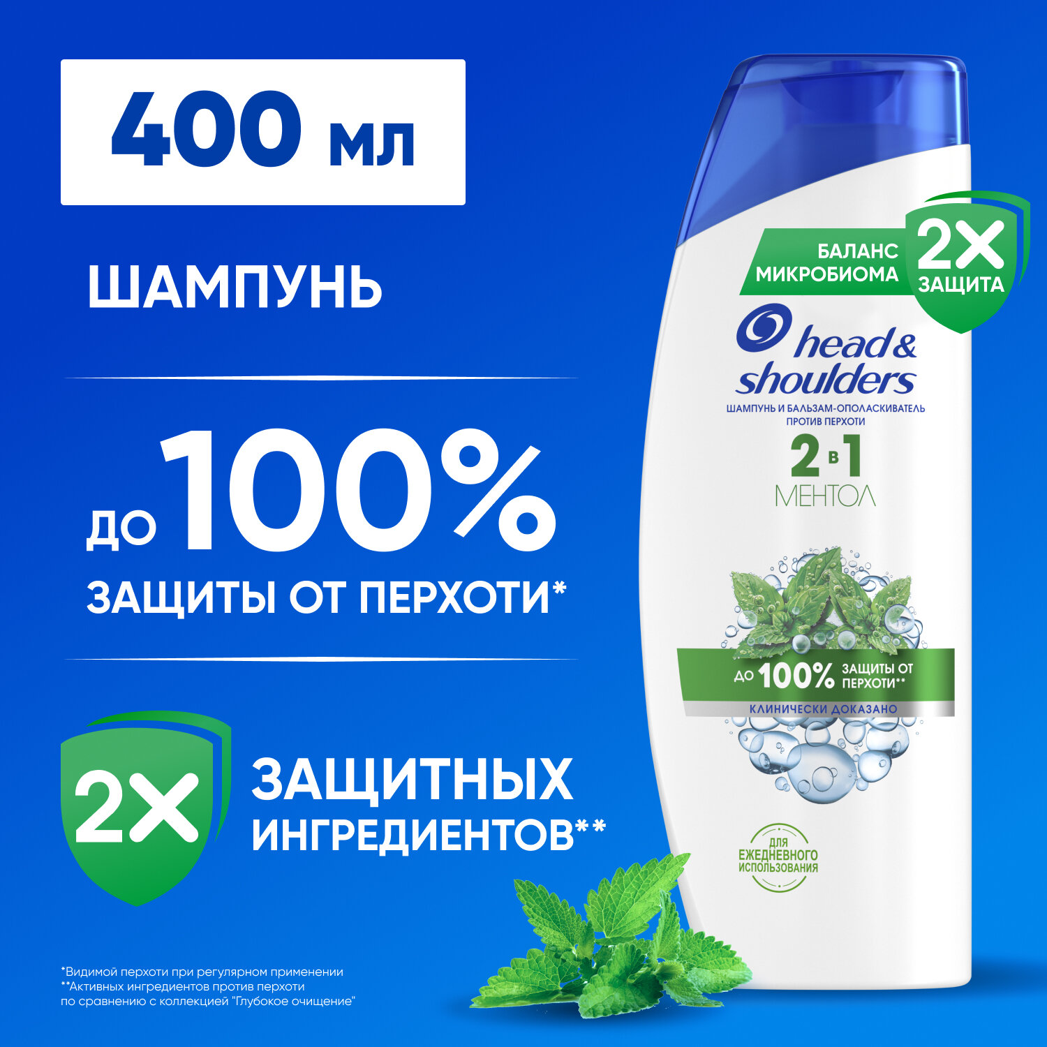 Шампунь и бальзам-ополаскиватель 2 в 1 против перхоти Head&Shoulders Ментол, 200 мл - фото №2