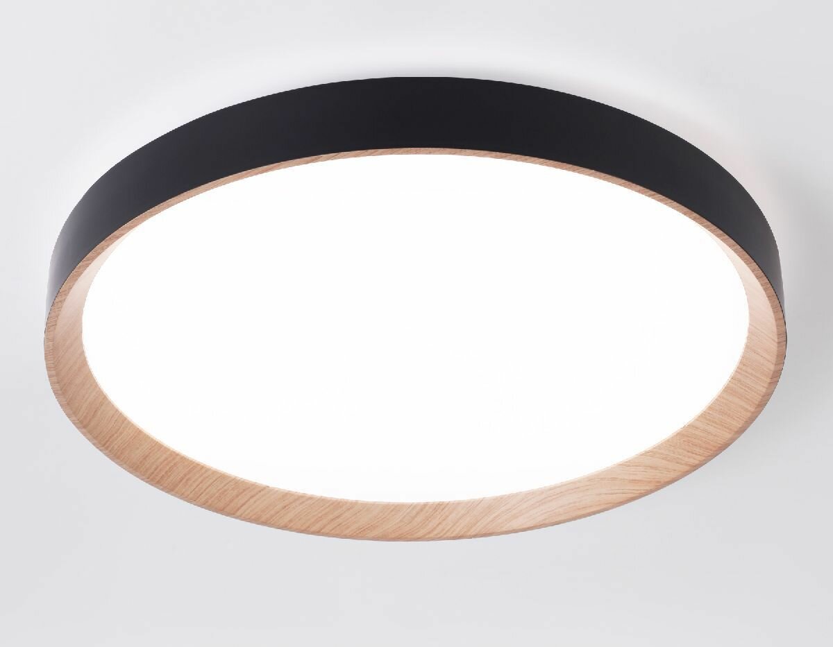 Потолочный светодиодный светильник с пультом Ambrella Light Design FZ1326BK/LWD черный/светлое дерево IP20 60W D490*80 (ПДУ ИК)