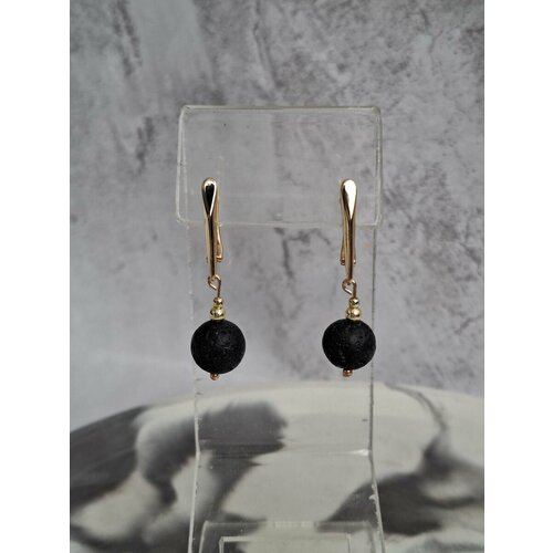 Серьги , вулканическая лава, золотой, черный